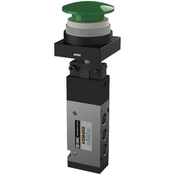 SMC PNEUMATICS - 0.55 CV Rate, 1/8" NPT Inlet Mechanical Valve - 4 Way, 5 Ports, Push Button Mushroom - Exact Tooling