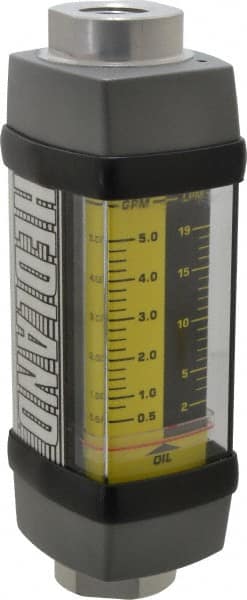 Hedland - 1/2" NPTF Port Oil & Petroleum-Based Liquid Flowmeter - 3000 Max psi, 0.5 to 5 GPM, Anodized Aluminum - Exact Tooling