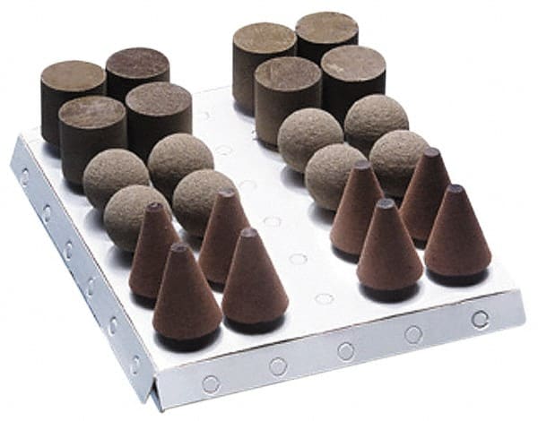 Grier Abrasives - 24 Piece Aluminum Oxide Rubber Rubber Mounted Abrasive Wheel Set - Includes Mounted Wheels with 1/4" Diam x 1-1/2" Long Shank - Exact Tooling