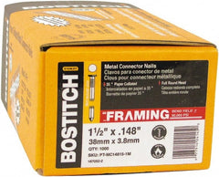 Stanley Bostitch - 10 Gauge 0.148" Shank Diam 1-1/2" Long Metal Connecting Nails for Power Nailers - Steel, Bright Finish, Smooth Shank, Angled Stick Paper Tape Collation, Round Head, Diamond Point - Exact Tooling