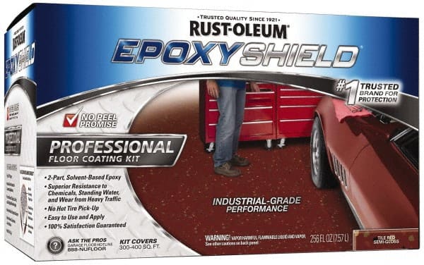 Rust-Oleum - 2 Gal (2) One Gallon Cans Gloss Tile Red 2 Part Epoxy Floor Coating - <250 g/L VOC Content - Exact Tooling