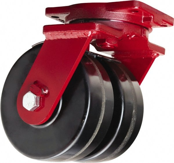 Hamilton - 8" Diam x 3" Wide x 10-1/2" OAH Top Plate Mount Dual Swivel Caster - Phenolic, 4,000 Lb Capacity, Straight Roller Bearing, 6-1/8 x 7-1/2" Plate - Exact Tooling