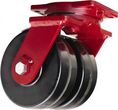 Hamilton - 8" Diam x 3" Wide x 10-1/2" OAH Top Plate Mount Dual Swivel Caster - Phenolic, 4,000 Lb Capacity, Straight Roller Bearing, 6-1/8 x 7-1/2" Plate - Exact Tooling