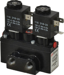 ARO/Ingersoll-Rand - 1/8" Inlet x 1/8" Outlet, Solenoid Actuator, Solenoid Return, 2 Position, Body Ported Solenoid Air Valve - 120 VAC Input, 32 CFM, 0.9 CV, 4 Way, 150 psi, 3-1/2" Long x 1-15/16" Wide x 3-1/4" High, 0 to 180°F - Exact Tooling