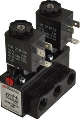 ARO/Ingersoll-Rand - 1/4" Inlet x 1/4" Outlet, Solenoid Actuator, Solenoid Return, 2 Position, Body Ported Solenoid Air Valve - 24 VDC Input, 54 CFM, 1.5 CV, 4 Way, 150 psi, 3-31/32" Long x 1-15/16" Wide x 3-1/4" High, 0 to 180°F - Exact Tooling