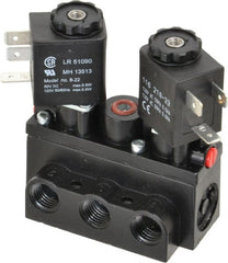 ARO/Ingersoll-Rand - 1/4" Inlet x 1/4" Outlet, Solenoid Actuator, Solenoid Return, 3 Position, Body Ported Solenoid Air Valve - 120 VAC Input, 32 CFM, 0.9 CV, 4 Way, 150 psi, 2-15/16" Long x 1-15/16" Wide x 1-13/16" High, 0 to 180°F - Exact Tooling