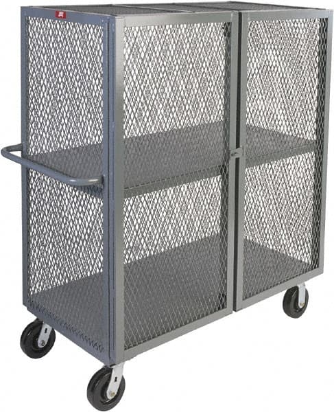 Jamco - 3,000 Lb Capacity, 2 Shelf, 4-Sided Steel Mesh Security Truck - 36" Long x 72" Wide x 57" High, 6" Diam Phenolic Wheels - Exact Tooling