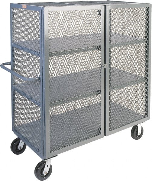 Jamco - 3,000 Lb Capacity, 3 Shelf, 4-Sided Steel Mesh Security Truck - 36" Long x 72" Wide x 57" High, 6" Diam Phenolic Wheels - Exact Tooling
