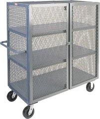 Jamco - 2,000 Lb Capacity, 3 Shelf, Steel Mesh Security Truck - 48" Long x 30" Wide x 57" High, 6" Diam Wheels - Exact Tooling