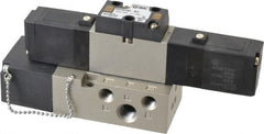 SMC PNEUMATICS - 0.8 CV Flow Rate, Double Solenoid Pilot Operated Valve - 5 Port, 2 Position, 1/4" NPT Inlet, 110 V - Exact Tooling