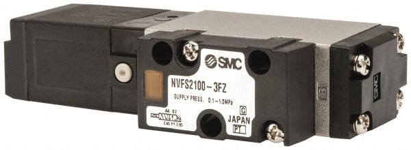 SMC PNEUMATICS - 0.8 CV Flow Rate, Single Solenoid Pilot Operated Valve - 5 Port, 2 Position, Spring Return, 1/4" NPT Inlet, 110 V - Exact Tooling