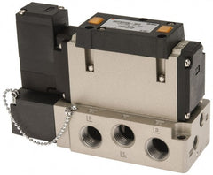 SMC PNEUMATICS - 2 CV Flow Rate, Single Solenoid Pilot Operated Valve - 5 Port, 2 Position, Spring Return, 3/8" NPT Inlet, 24 V - Exact Tooling