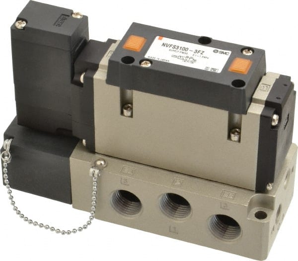 SMC PNEUMATICS - 2 CV Flow Rate, Single Solenoid Pilot Operated Valve - 5 Port, 2 Position, Spring Return, 3/8" NPT Inlet, 110 V - Exact Tooling