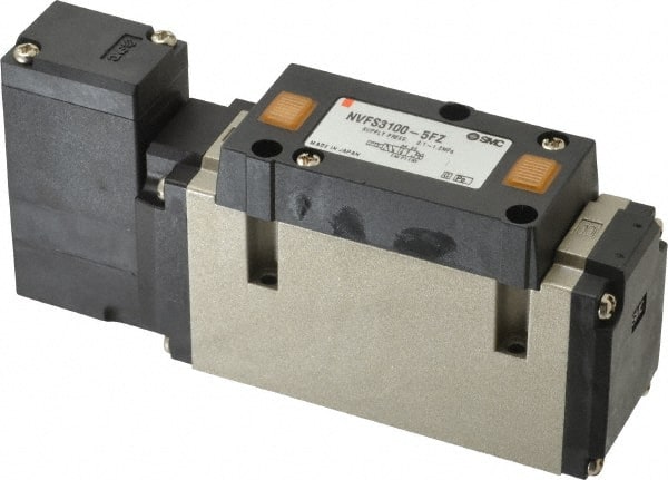 SMC PNEUMATICS - 2 CV Flow Rate, Single Solenoid Pilot Operated Valve - 5 Port, 2 Position, Spring Return, 3/8" NPT Inlet, 24 V - Exact Tooling