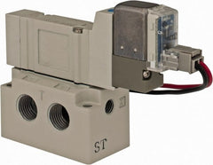 SMC PNEUMATICS - 0.3 CV Flow Rate, Single Solenoid Pilot Operated Valve - 5 Port, 2 Position, Spring Return, 1/8" NPT Inlet, 24 V - Exact Tooling
