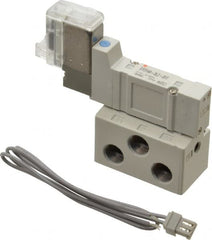 SMC PNEUMATICS - 0.3 CV Flow Rate, Single Solenoid Pilot Operated Valve - 5 Port, 2 Position, Spring Return, 1/8" NPT Inlet, 110 V - Exact Tooling