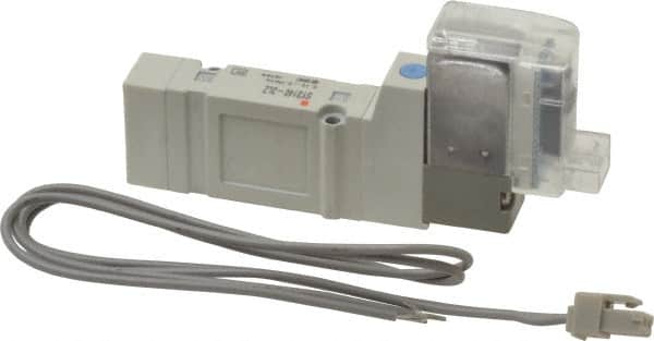 SMC PNEUMATICS - 0.3 CV Flow Rate, Single Solenoid Pilot Operated Valve - 5 Port, 2 Position, Spring Return, 1/4" Push to Connect Inlet, 110 V - Exact Tooling