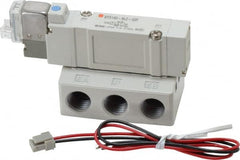 SMC PNEUMATICS - 0.7 CV Flow Rate, Single Solenoid Pilot Operated Valve - 5 Port, 2 Position, Spring Return, 1/4" NPT Inlet, 24 V - Exact Tooling