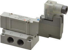 SMC PNEUMATICS - 0.7 CV Flow Rate, Single Solenoid Pilot Operated Valve - 5 Port, 2 Position, Spring Return, 1/4" NPT Inlet, 24 V - Exact Tooling