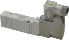 SMC PNEUMATICS - 0.7 CV Flow Rate, Single Solenoid Pilot Operated Valve - 5 Port, 2 Position, Spring Return, 1/4" Push to Connect Inlet, 24 V - Exact Tooling