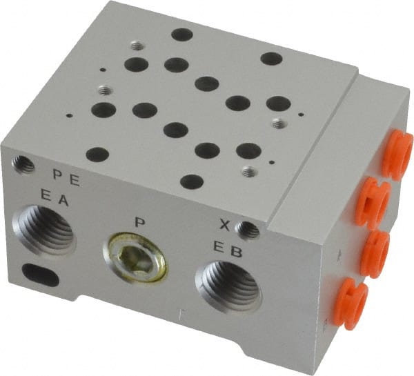 SMC PNEUMATICS - 0.7 CV Flow Rate, 2 Station Pilot Operated Solenoid Valve - 1/4" Push to Connect Inlet, Bar Manifold Base Mounted - Exact Tooling
