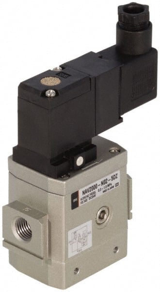 SMC PNEUMATICS - 3/8" Female NPT x 1/8" Gage Port Soft Start-Up Valve - 24V, DC Input, DIN Electrical Entry & 30 to 150 psi - Exact Tooling