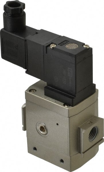 SMC PNEUMATICS - 1/4" Female NPT x 1/8" Gage Port Soft Start-Up Valve - 24V, DC Input, DIN Electrical Entry & 30 to 150 psi - Exact Tooling