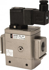 SMC PNEUMATICS - 1/2" Female NPT x 1/8" Gage Port Soft Start-Up Valve - 24V, DC Input, DIN Electrical Entry & 30 to 150 psi - Exact Tooling