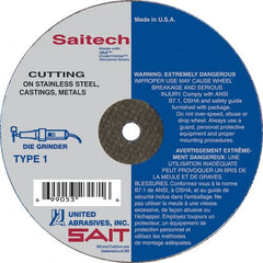 Sait - 3" Aluminum Oxide Cutoff Wheel - 1/16" Thick, 1/4" Arbor, 25,000 Max RPM, Use with Die Grinders - Exact Tooling