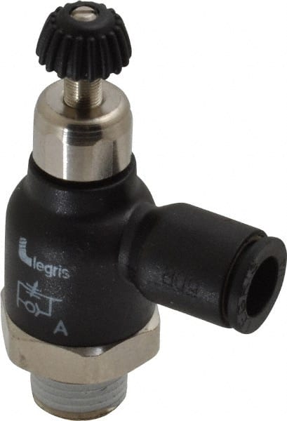 Legris - 1/4" Tube OD x 1/8 Male NPT Compact Meter Out Flow Control Valve - 14.5 to 145 psi, Nylon - Exact Tooling
