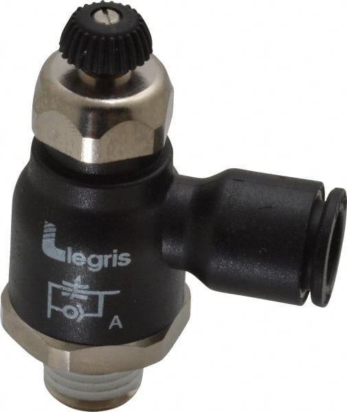 Legris - 3/8" Tube OD x 1/4 Male NPT Compact Meter Out Flow Control Valve - 14.5 to 145 psi, Nylon - Exact Tooling