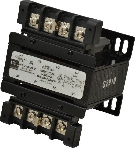 Sola/Hevi-Duty - 1 Phase, 0.08 kVA, Control Transformer - 2 Input, 1 Output Winding, 60 Hz, 4.36 Inch Deep x 2.96 Inch High, 131°F Temp Rise - Exact Tooling