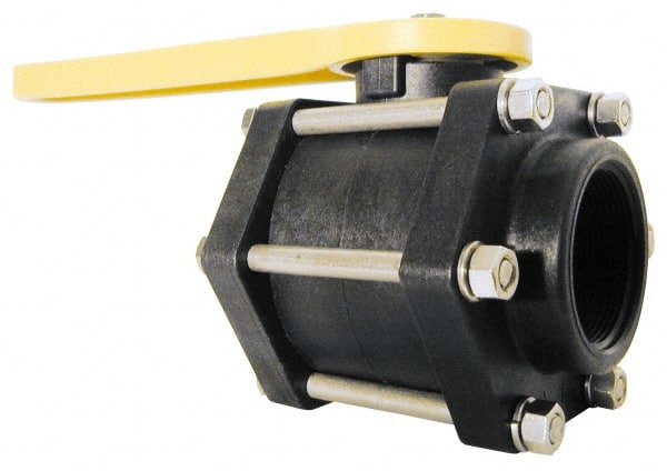 Green Leaf - 3" Pipe, Full Port, Polypropylene Standard Ball Valve - 3 Piece, Inline - One Way Flow, FNPT x FNPT Ends, Lever Handle, 100 WOG - Exact Tooling