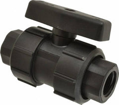 Green Leaf - 3/4" Pipe, Full Port, Polypropylene True Union Design Ball Valve - Inline - One Way Flow, FNPT x FNPT Ends, Tee Handle, 125 WOG - Exact Tooling