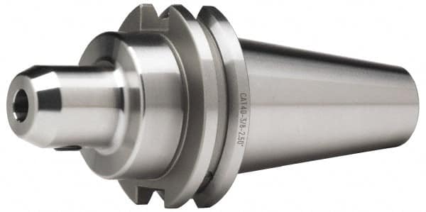 Accupro - CAT50 Taper Shank 3/8" Hole End Mill Holder/Adapter - 1" Nose Diam, 6" Projection, Through-Spindle & DIN Flange Coolant - Exact Tooling