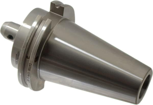 Accupro - CAT50 Taper Shank 1/4" Hole End Mill Holder/Adapter - 20mm Nose Diam, 2-1/2" Projection, 1-8 Drawbar, Through-Spindle & DIN Flange Coolant - Exact Tooling
