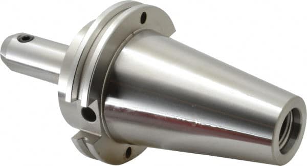 Accupro - CAT50 Taper Shank 3/8" Hole End Mill Holder/Adapter - 1" Nose Diam, 4" Projection, Through-Spindle & DIN Flange Coolant - Exact Tooling