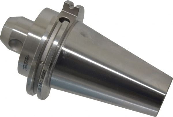 Accupro - CAT50 Taper Shank 1/2" Hole End Mill Holder/Adapter - 35mm Nose Diam, 2.63" Projection, 1-8 Drawbar, Through-Spindle & DIN Flange Coolant - Exact Tooling