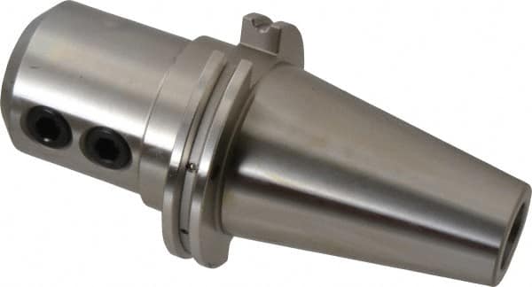 Accupro - CAT50 Taper Shank 1-1/4" Hole End Mill Holder/Adapter - 63mm Nose Diam, 4" Projection, 1-8 Drawbar, Through-Spindle & DIN Flange Coolant - Exact Tooling