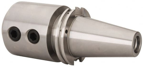 Accupro - CAT50 Taper Shank 2" Hole End Mill Holder/Adapter - 95mm Nose Diam, 5.37" Projection, 1-8 Drawbar, Through-Spindle & DIN Flange Coolant - Exact Tooling