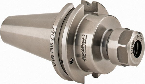 Accupro - 0.02" to 0.433" Capacity, 2-1/2" Projection, CAT40 Taper Shank, ER16 Collet Chuck - 0.0002" TIR, Through-Spindle & DIN Flange Coolant - Exact Tooling