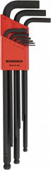Bondhus - 9 Piece, L-Key Ball End Hex Key Set - 1.5 to 10mm Range, Protanium High Torque Steel - Exact Tooling