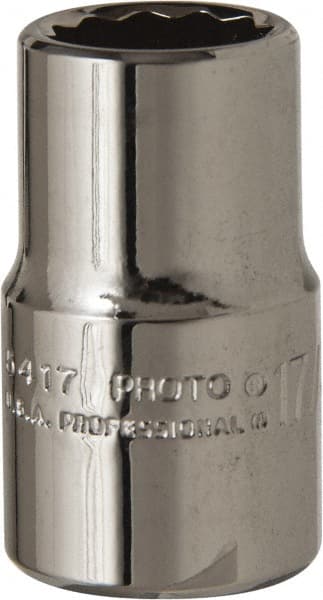 Proto - 17/32", 1/2" Drive, Standard Hand Socket - 12 Points, 1-31/64" OAL, Alloy Steel, Chrome Finish - Exact Tooling