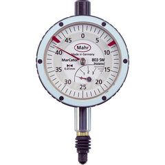 Mahr - Dial Drop Indicators; Maximum Measurement (Inch): 0.12 ; Maximum Measurement (mm): 3.00 ; Dial Graduation (mm): 0.0100 ; Dial Graduation (Decimal Inch): 0.000400 ; Dial Reading: 0-50 ; Dial Diameter (mm): 44.00 - Exact Tooling