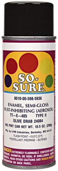 Ability One - Spray Paint - 16 OZ FLAT BLACK 37038 SO-SURE AEROSOL ENAMEL - Exact Tooling