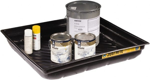 Justrite - 23 Gallon Capacity, 34 Inch Long x 37-3/4 Inch Wide, Polyurethane Spill Tray - 34 Inch Diameter, 5-1/2 Inch High, Black - Exact Tooling