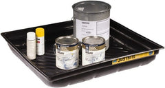 Justrite - 23 Gallon Capacity, 34 Inch Long x 37-3/4 Inch Wide, Polyurethane Spill Tray - 34 Inch Diameter, 5-1/2 Inch High, Black - Exact Tooling