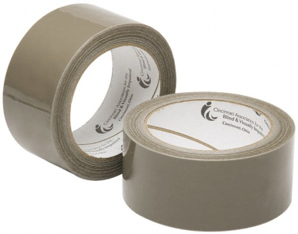 Ability One - 2" x 60 Yd Tan Hot Melt Adhesive Sealing Tape - Polypropylene Film Backing, 3.1 mil Thick - Exact Tooling