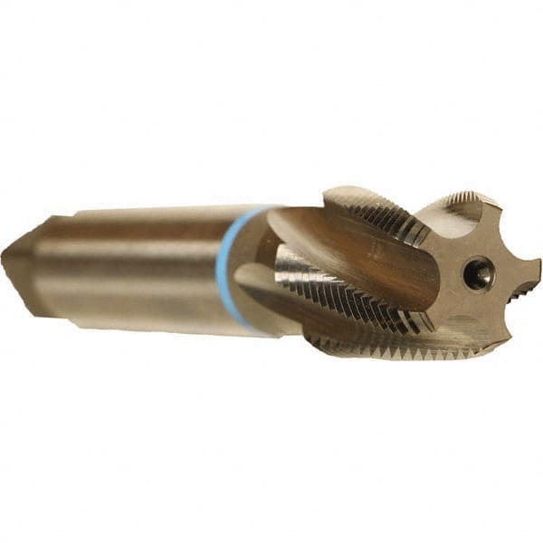 Emuge - 3/4-14 NPT, 15° Helix, 5 Flutes, Bright Finish, Cobalt, Spiral Flute Pipe Tap - Right Hand Flute, 1.38" Thread Length, 0.679" Square Size, Series KEG - Exact Tooling