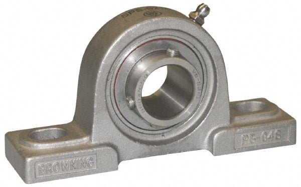 Browning - 1-7/16" ID, 6-9/16" OAL x 3-31/32" OAH Pillow Block - 3,493 Lb Static Cap, 5,782 Lb Dyn Cap, 5" Btw Mnt Hole Ctrs, 1-7/8" Base-to-Ctr Ht, Stainless Steel - Exact Tooling